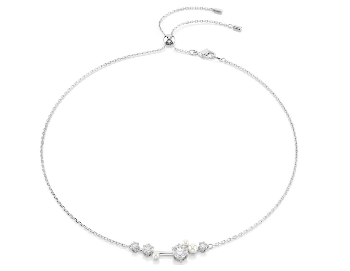 Constella necklace Crystal pearl, Round cuts, White, Rhodium plated