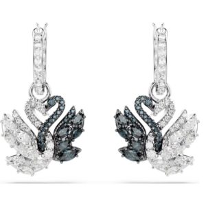 Swan drop earrings Swan, Black, Mixed metal finish