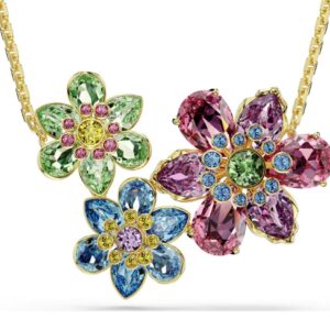 Idyllia pendant Mixed cuts, Flower, Multicoloured, 18k gold finish