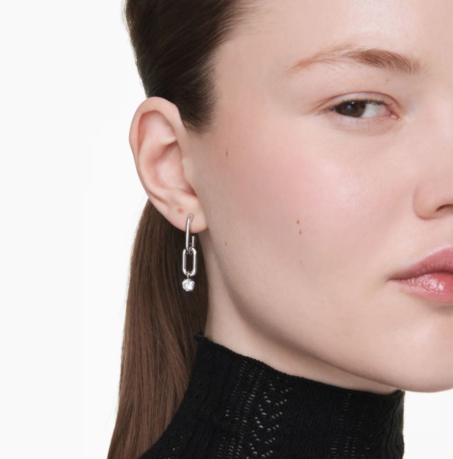 Constella drop earrings Round cut, White, Rhodium plated - Image 2