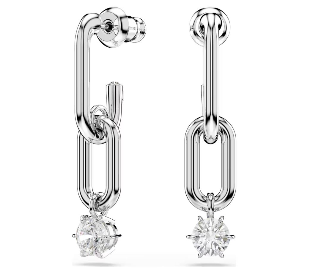 Constella drop earrings Round cut, White, Rhodium plated