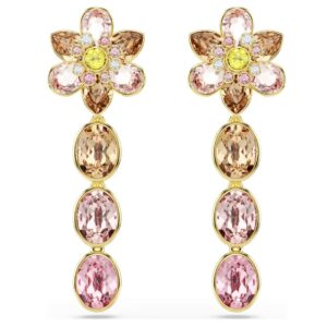 Idyllia drop earrings Mixed cuts, Flower, Multicoloured, 18k gold finish