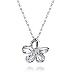 Preorder – Floral - 18 inch 925 Sterling Silver White Sapphire Flower Pendant Necklace