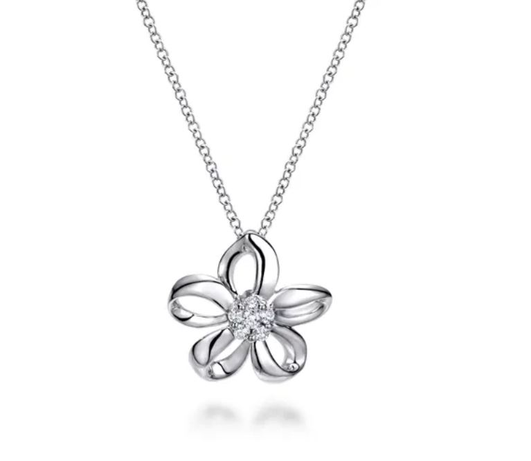 Preorder – Floral - 18 inch 925 Sterling Silver White Sapphire Flower Pendant Necklace