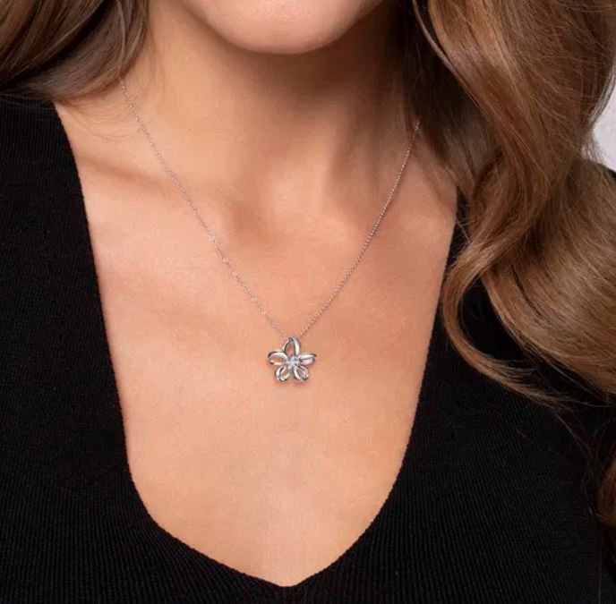 Preorder – Floral - 18 inch 925 Sterling Silver White Sapphire Flower Pendant Necklace - Image 2