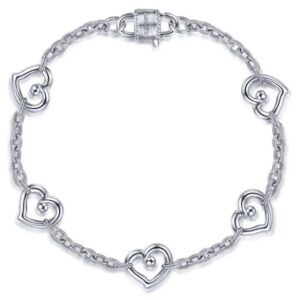 Preorder – 925 Sterling Silver Heart Station Chain Bracelet