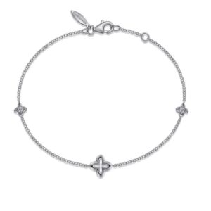 Preorder – 925 Sterling Silver White Sapphire Clover Station Bracelet