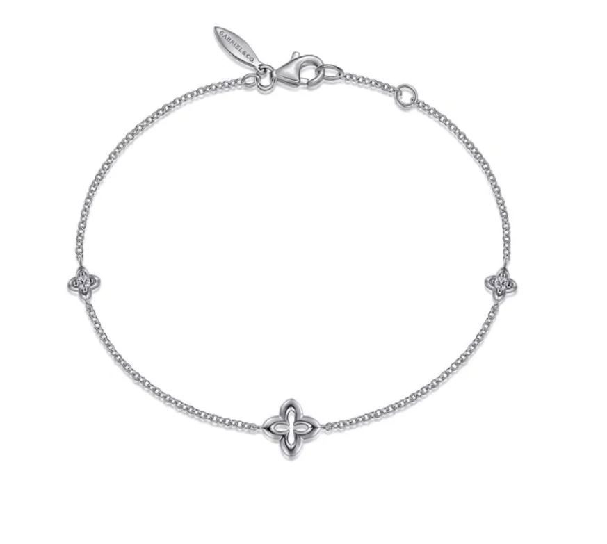 Preorder – 925 Sterling Silver White Sapphire Clover Station Bracelet