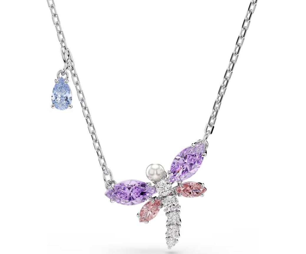 Ariana Grande x Swarovski pendant Mixed cuts, Dragonfly, Multicoloured, Rhodium plated