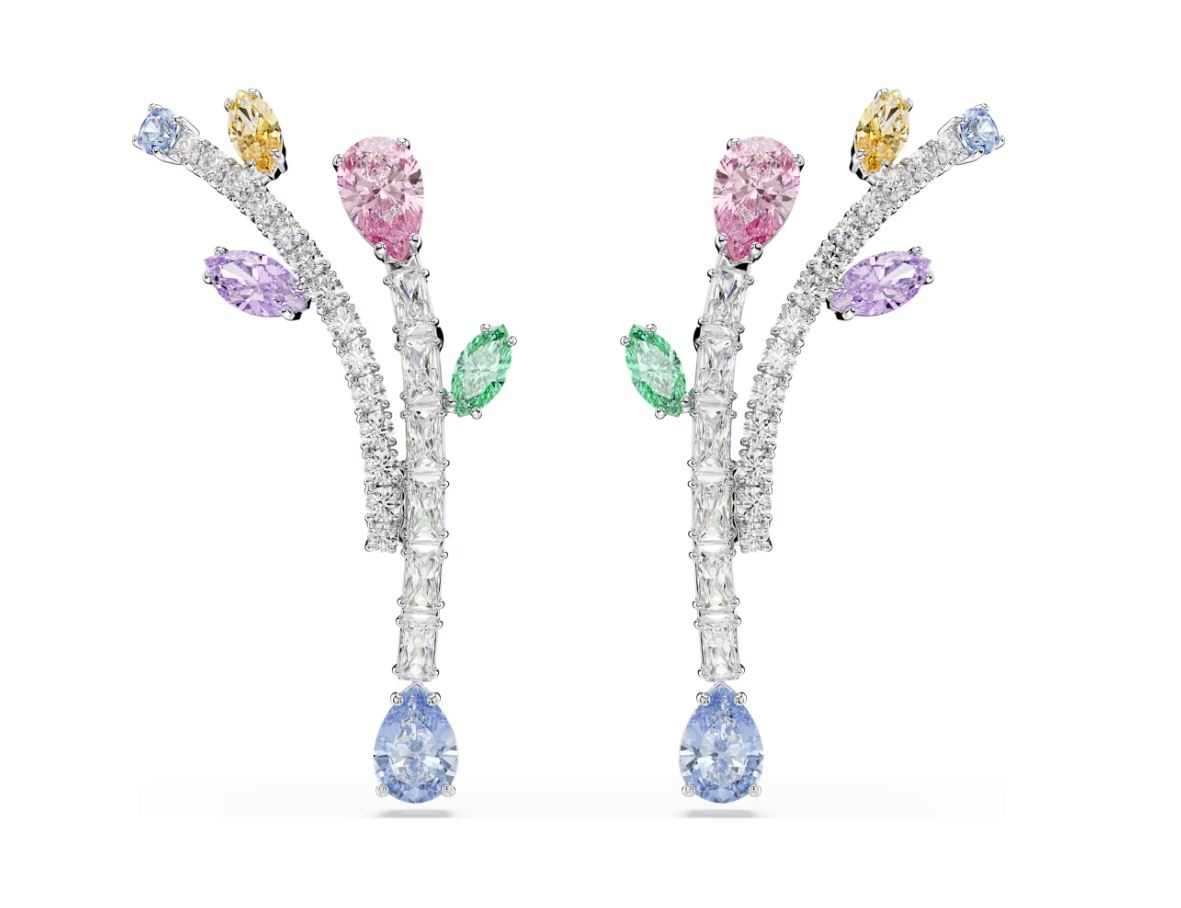 Ariana Grande x Swarovski drop earrings Mixed cuts, Multicoloured, Rhodium plated