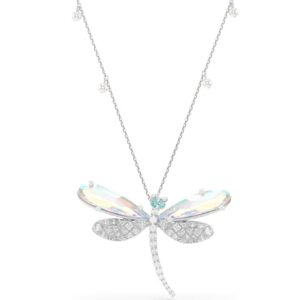 Ariana Grande x Swarovski pendant and brooch Crystal pearl, Mixed cuts, Dragonfly, White, Rhodium plated