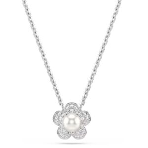 Ariana Grande x Swarovski pendant Crystal pearl, Round cut, Flower, White, Rhodium plated