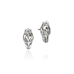 Naga Stud Earrings, Sterling Silver, Blue Sapphires