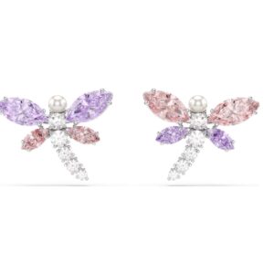 Ariana Grande x Swarovski stud earrings Mixed cuts, Dragonfly, Multicoloured, Rhodium plated