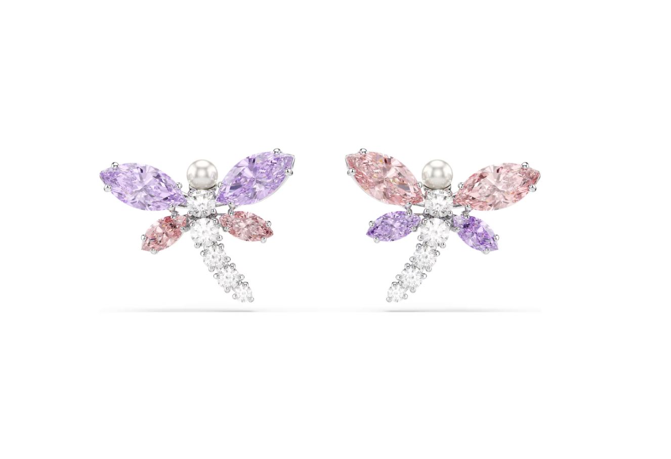 Ariana Grande x Swarovski stud earrings Mixed cuts, Dragonfly, Multicoloured, Rhodium plated
