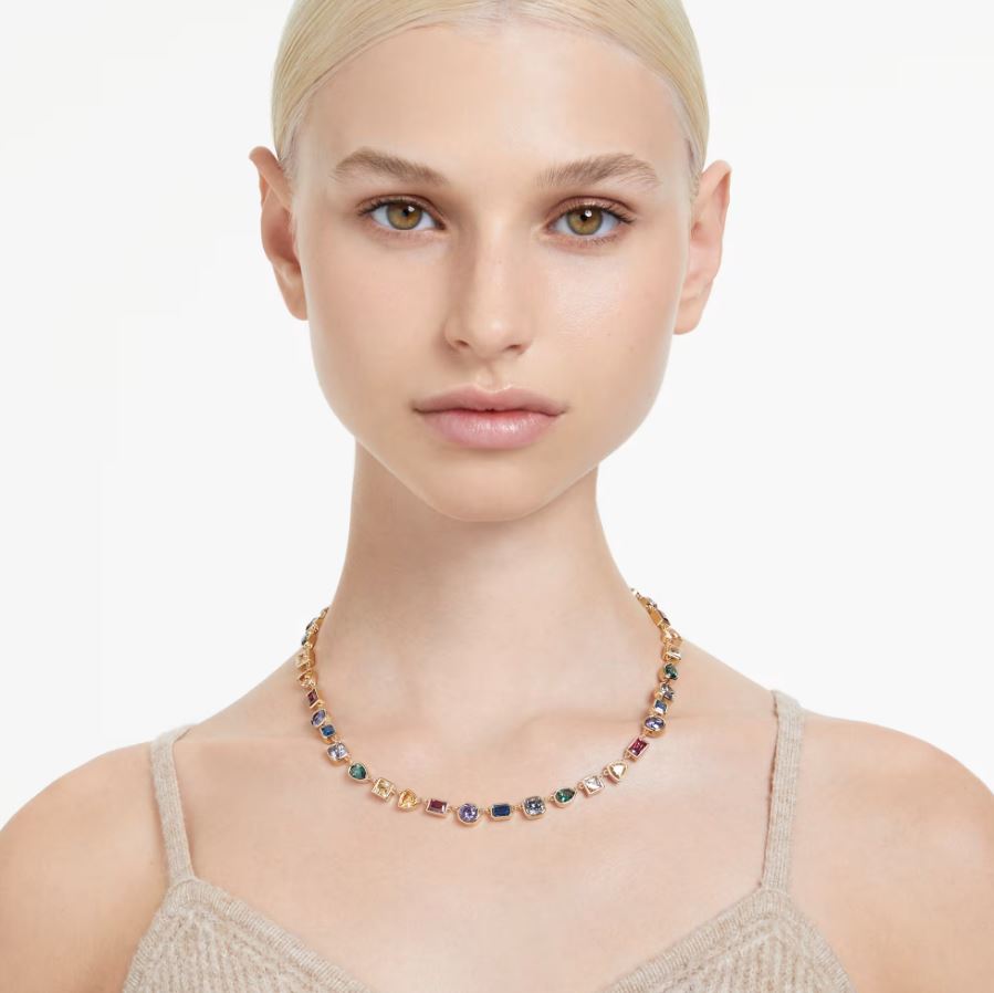 Imber necklace Mixed cuts, Multicoloured, 18K gold finish - Image 2
