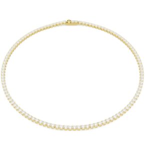 Matrix Tennis necklace Round cut, White, 18K gold finish