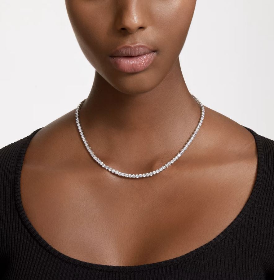 Matrix Tennis necklace Round cut, White, Rhodium plated - Image 2
