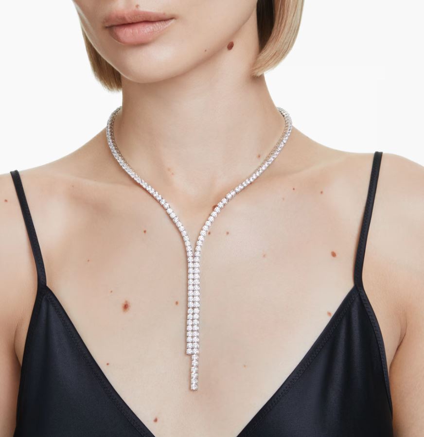 Matrix Y necklace Round cut, White, Rhodium plated - Image 3