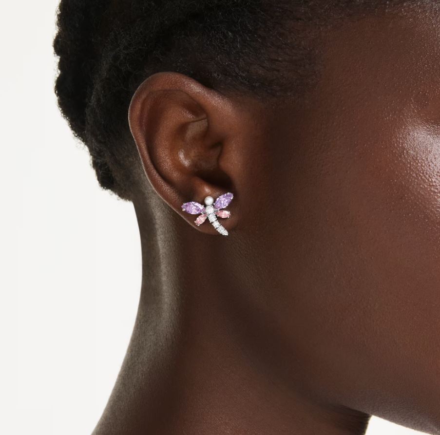 Ariana Grande x Swarovski stud earrings Mixed cuts, Dragonfly, Multicoloured, Rhodium plated - Image 3