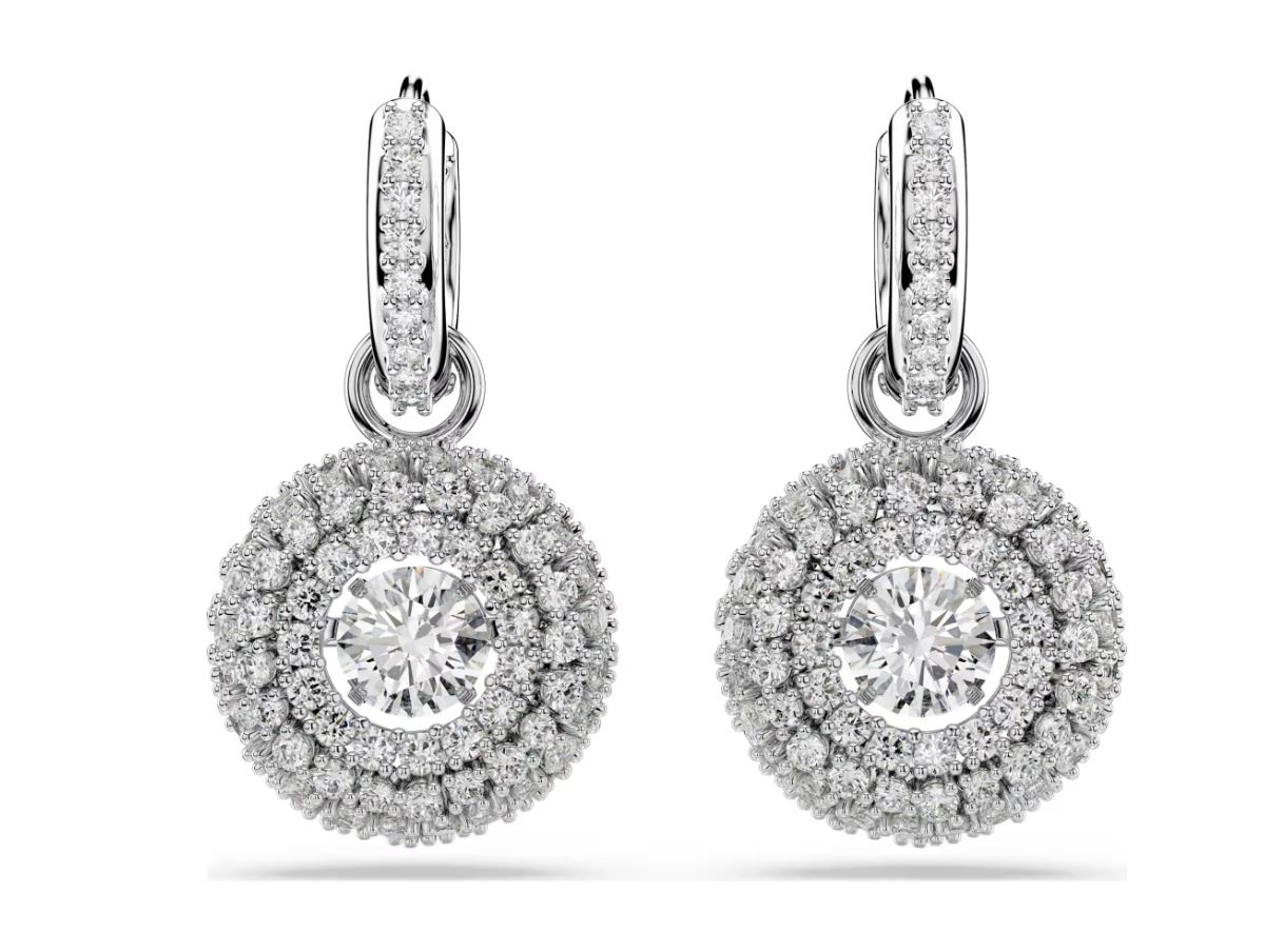 Sublima drop earrings Round cut, White, Rhodium plated
