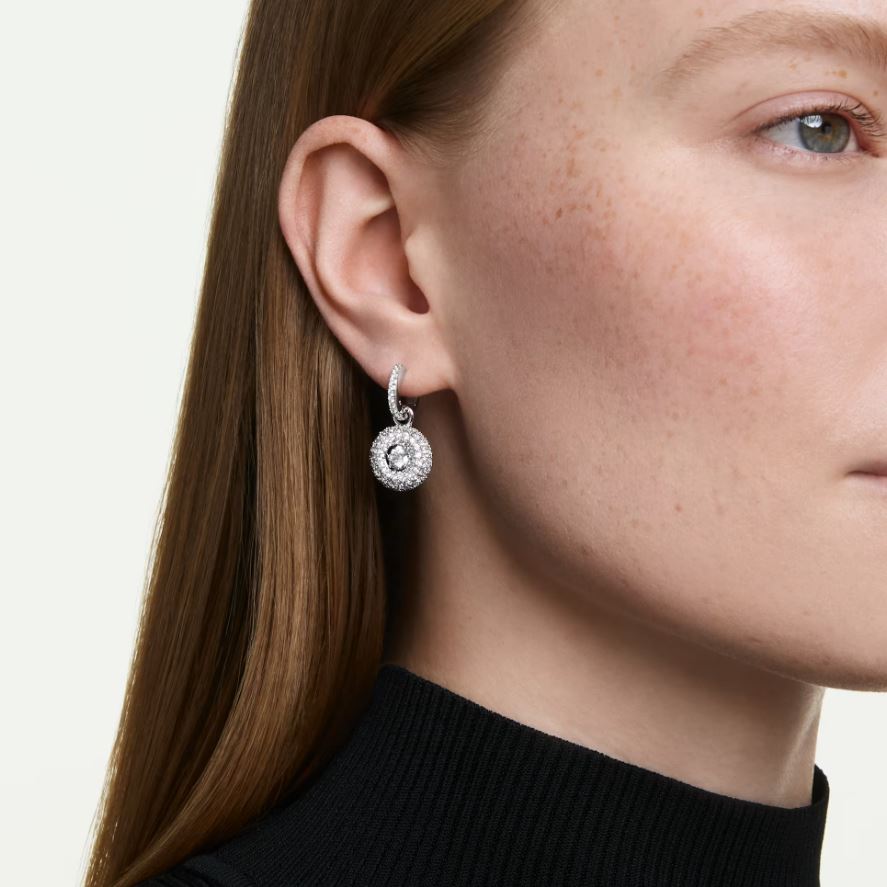 Sublima drop earrings Round cut, White, Rhodium plated - Image 2