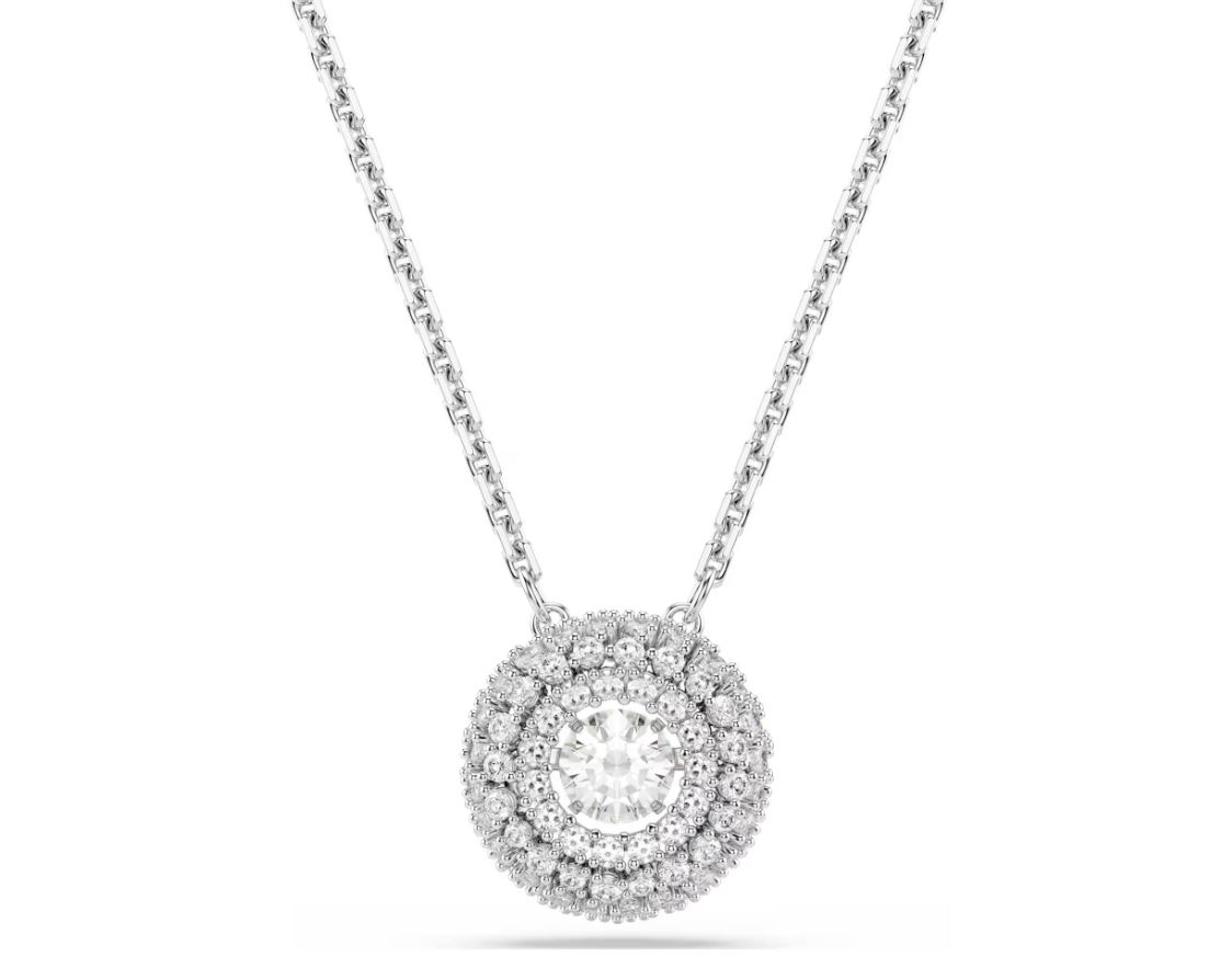 Sublima pendant Round cut, White, Rhodium plated