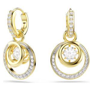 Hyperbola drop earrings Round cut, White, 18K gold finish