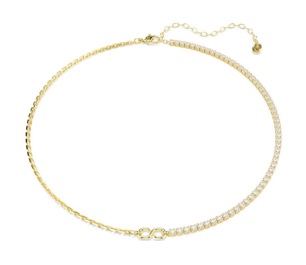 Matrix necklace Round cut, White, 18K gold finish
