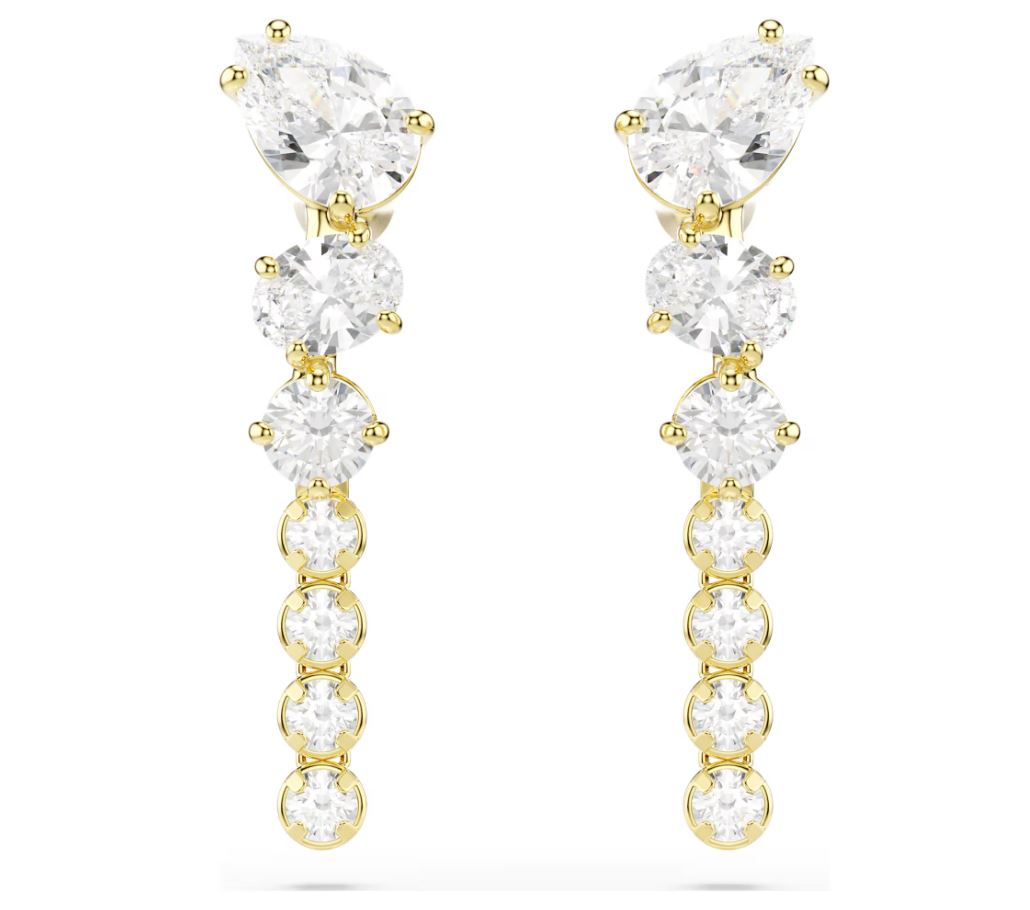 Mesmera drop earrings Mixed cuts, White, 18K gold finish