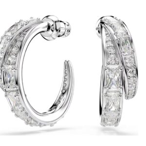 Vienna hoop earrings Mixed cuts, White, Rhodium plated
