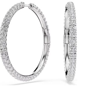 Dextera hoop earrings Round cut, White, Rhodium plated