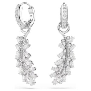 Vienna earrings Mixed cuts, Feather, White, Rhodium plated
