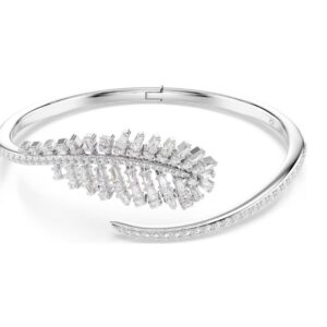 Vienna bangle Mixed cuts, Feather, White, Rhodium plated (M)