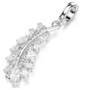 Vienna charm Mixed cuts, Feather, White, Rhodium plated