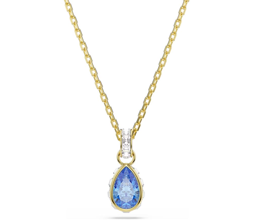 Chroma pendant Pear cut, Blue, 18K gold finish