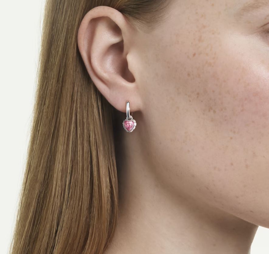 Chroma drop earrings Heart, Pink, Rhodium plated - Image 2
