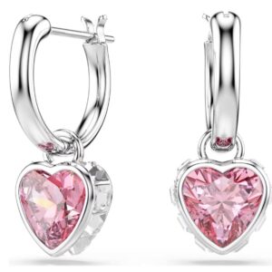 Chroma drop earrings Heart, Pink, Rhodium plated
