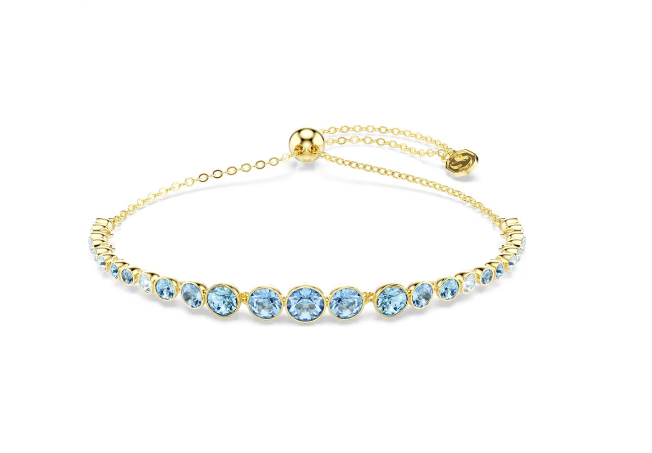 Imber bracelet Round cut, Blue, 18K gold finish (M)