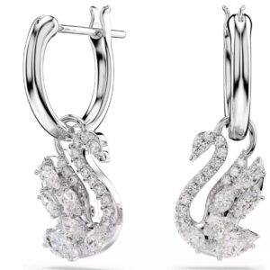 Swan drop earrings Mixed cuts, Swan, White, Rhodium plated