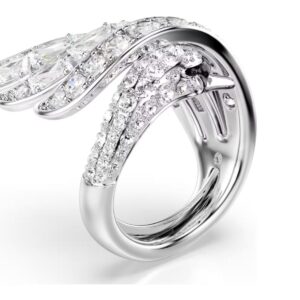Vienna cocktail ring Mixed cuts, Swan, White, Rhodium plated (50-55)