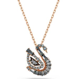 Swan pendant Mixed cuts, Swan, Black, 18K rose gold finish