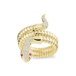 Mini Serpentine Double Wrap Ring in Yellow with Red Eyes