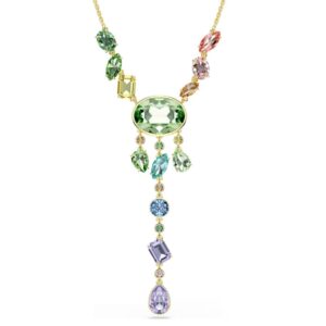 Gema Y necklace Mixed cuts, Multicoloured, 18K gold finish