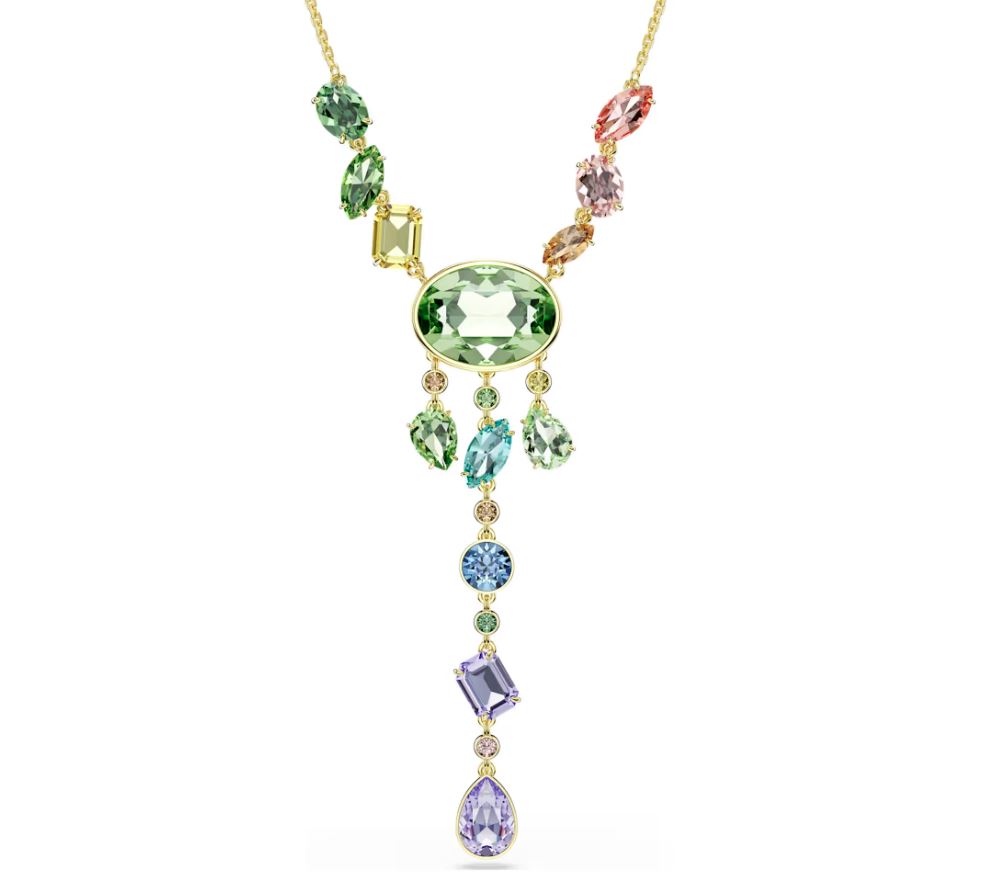 Gema Y necklace Mixed cuts, Multicoloured, 18K gold finish