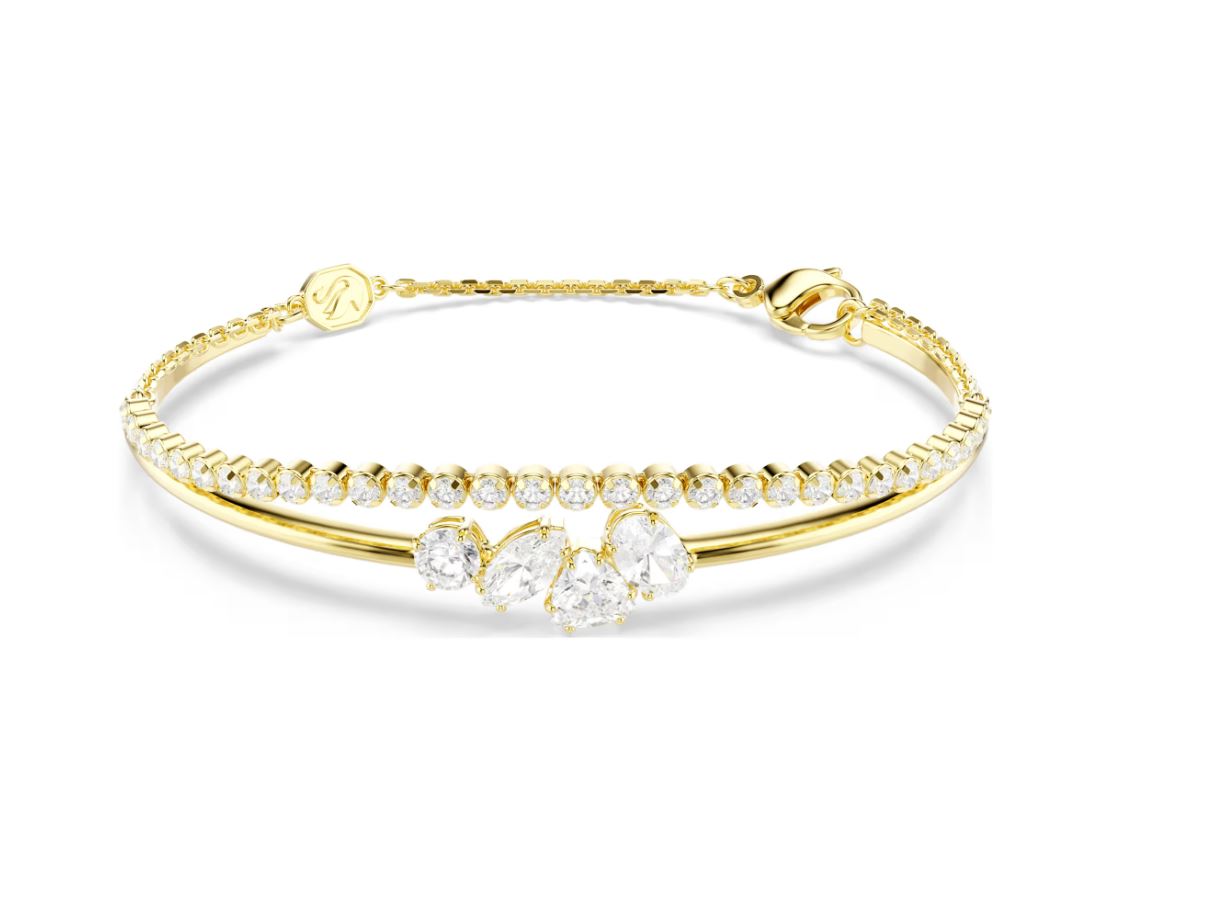 Mesmera bracelet Mixed cuts, White, 18K gold finish (M)