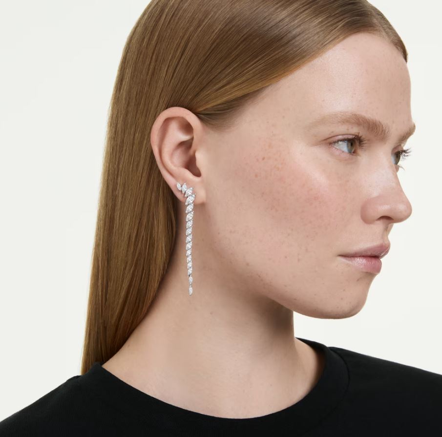 Mesmera earrings Marquise cut, White, Rhodium plated - Image 2
