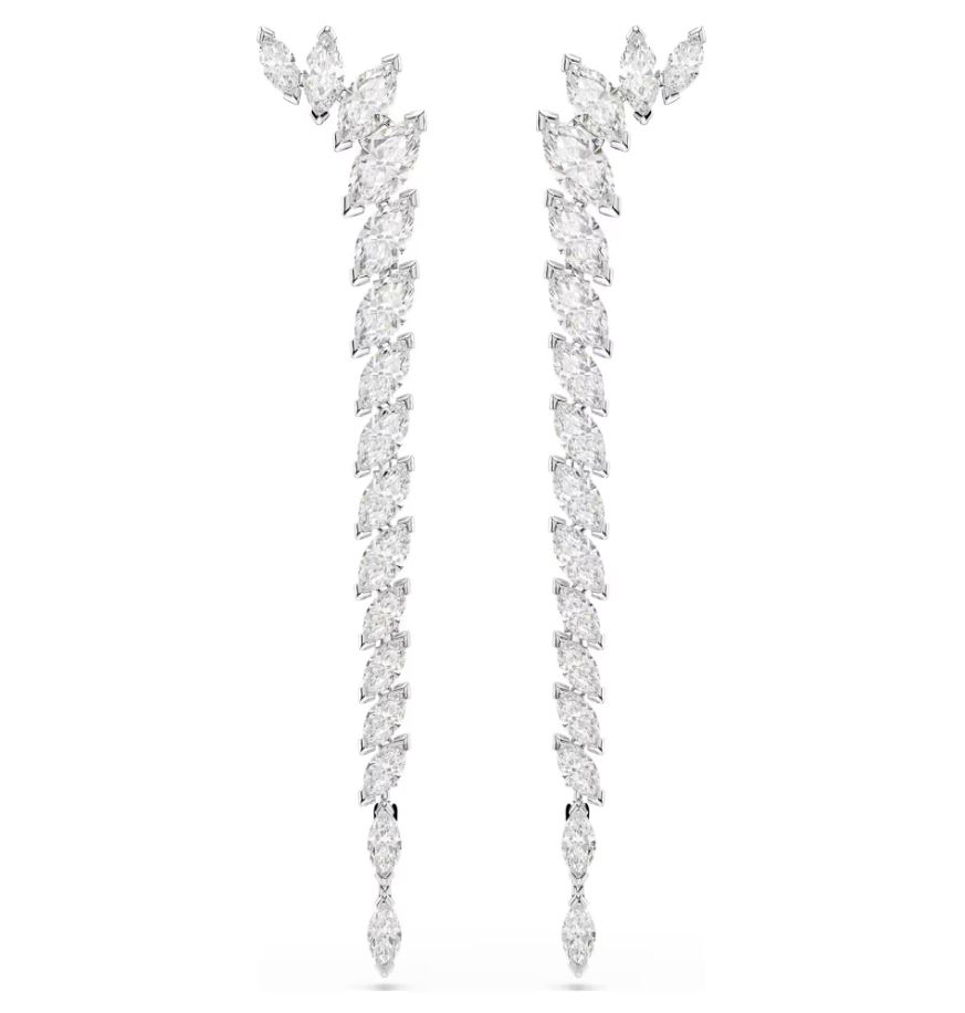 Mesmera earrings Marquise cut, White, Rhodium plated