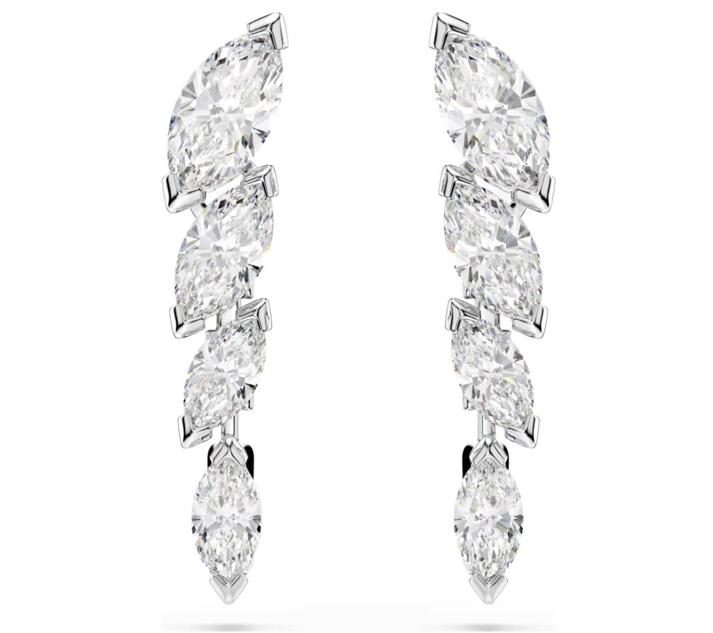Mesmera earrings Marquise cut, White, Rhodium plated