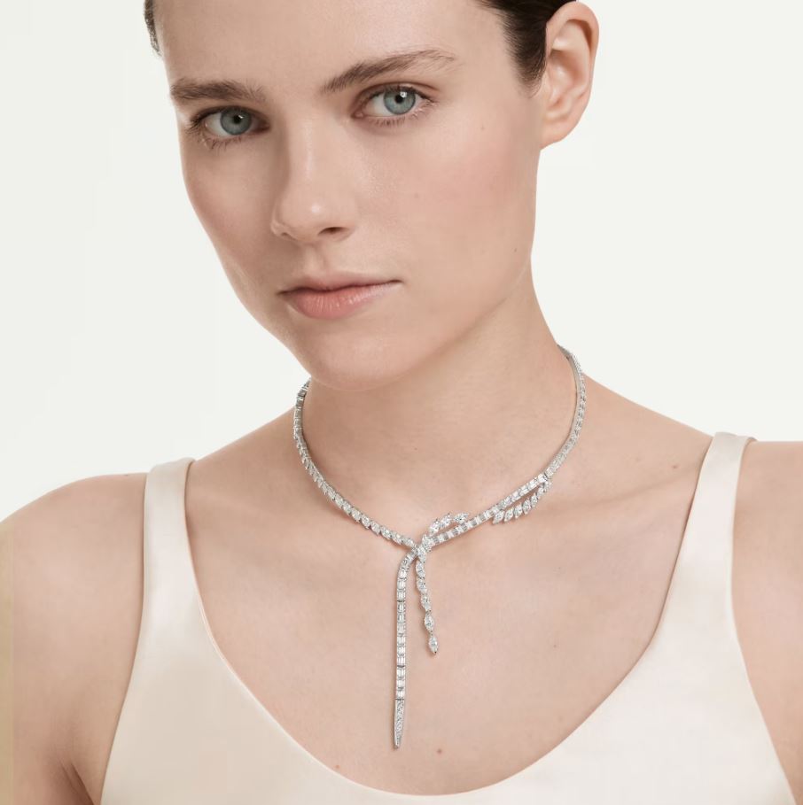 Mesmera Y necklace Mixed cuts, White, Rhodium plated - Image 2